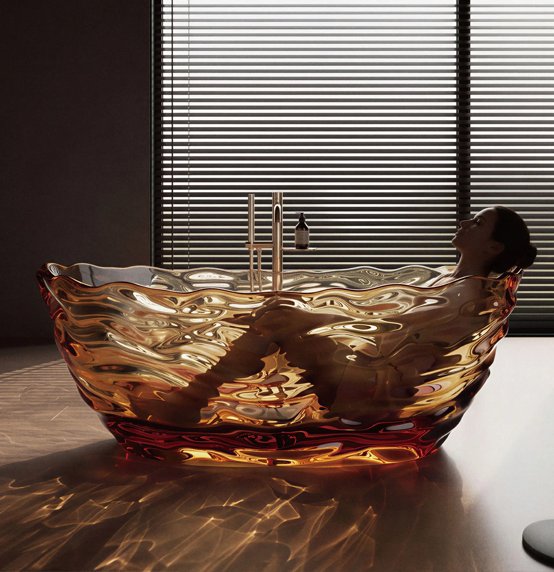 Amber transparent bathtub from the CloudRipple collection